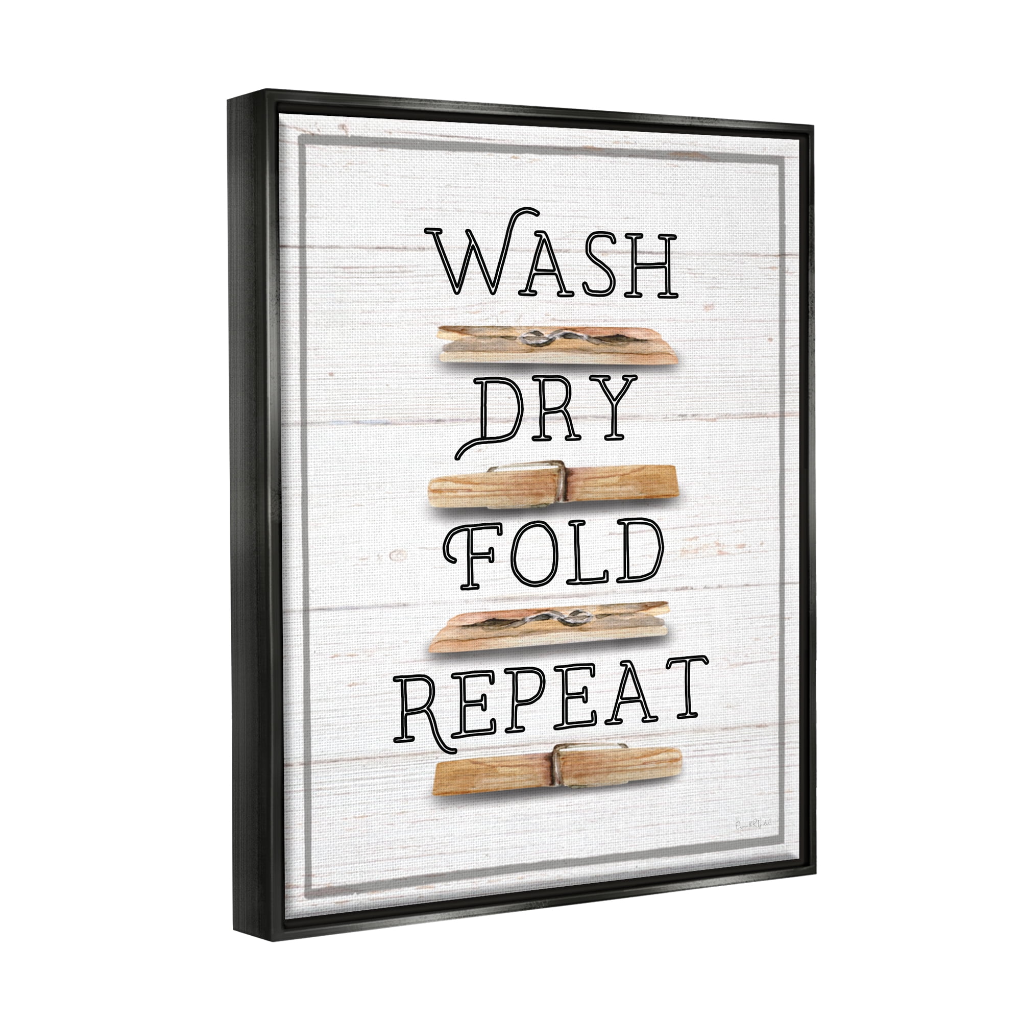 Stupell Industries Rustic Laundry Phrases Typography Painting Black Floater Framed Canvas Art Print Wall Art, 25 x 31