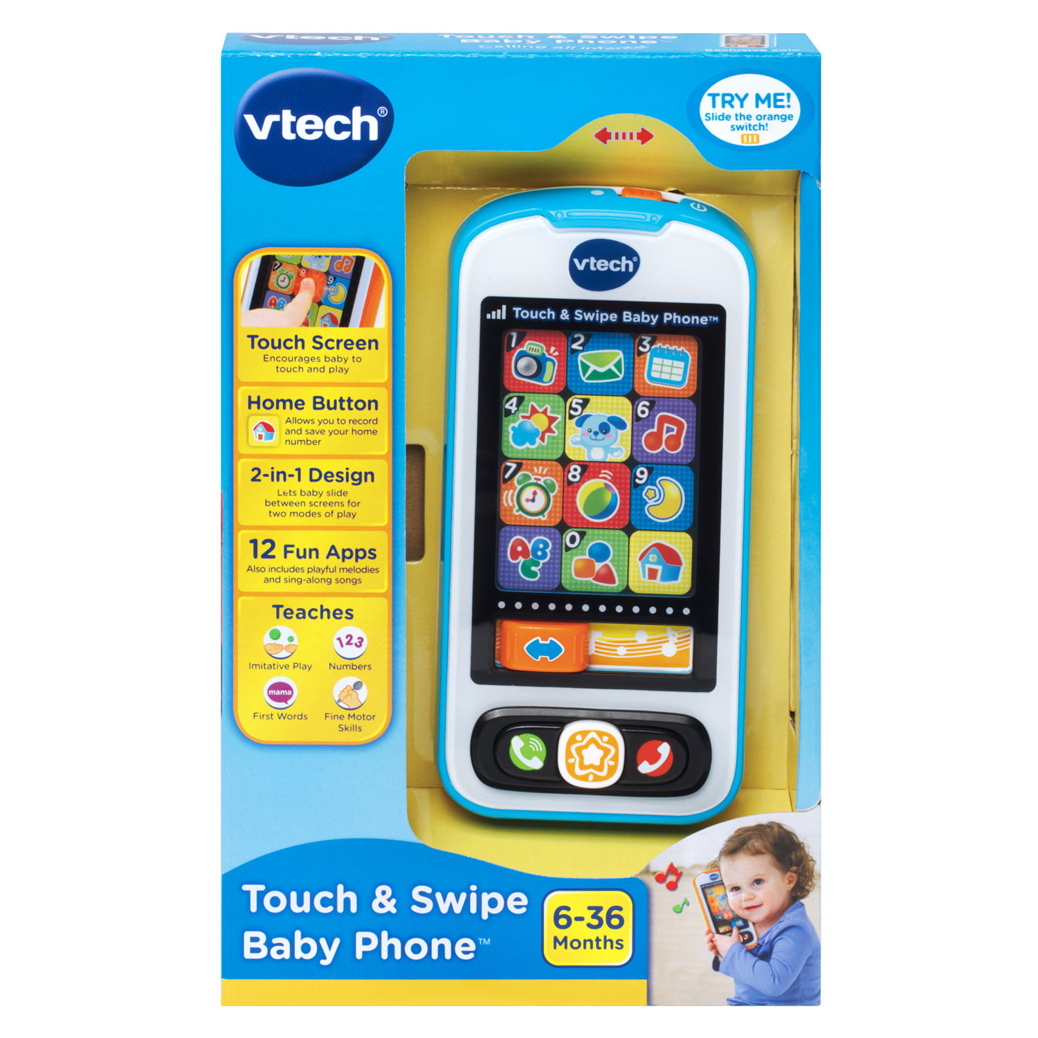 VTech Touch and Swipe Baby Phone - Blue - Walmart.com