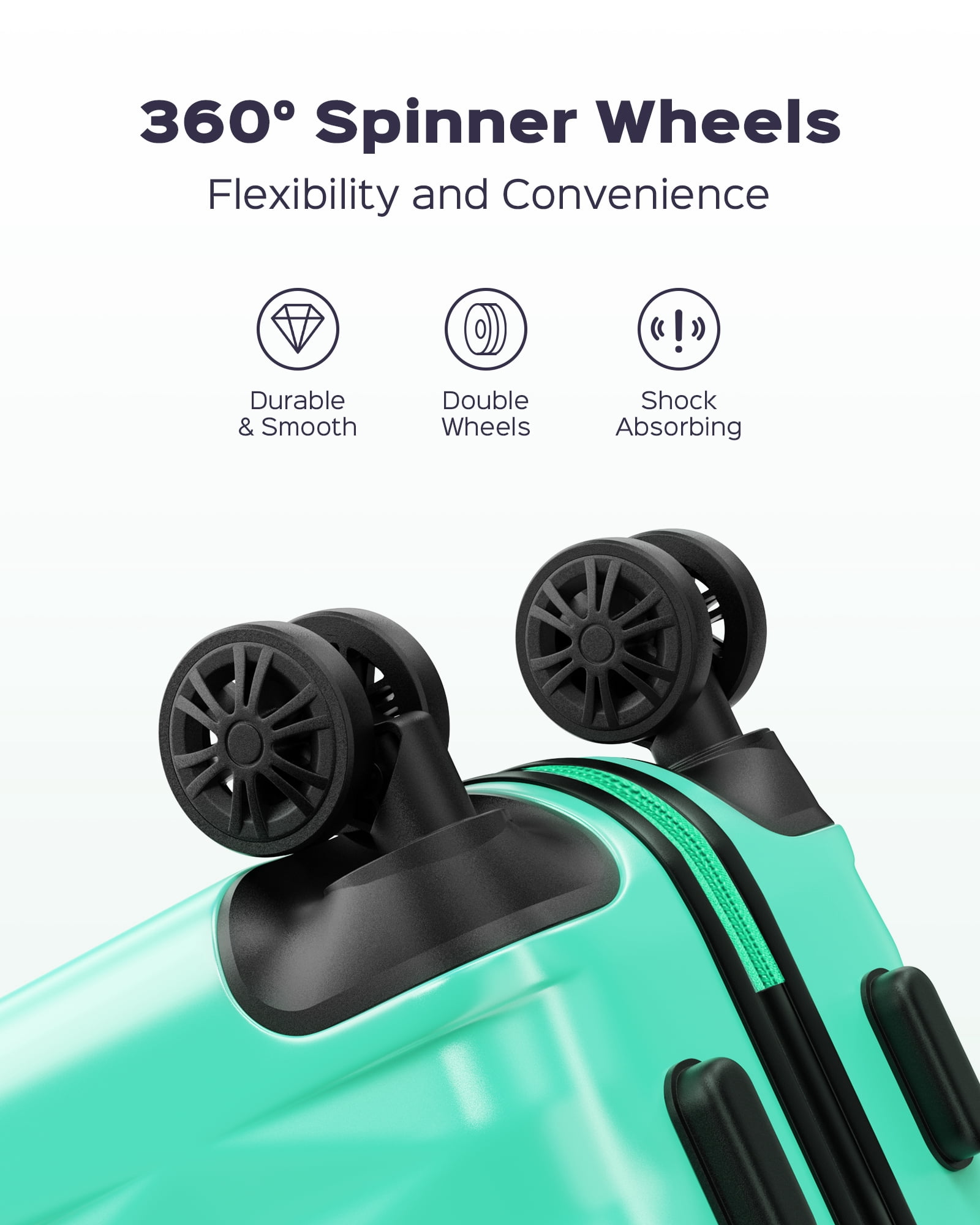 3 Piece Luggage Sets 20"/24"/28" ABS+PC Lightweight Hardshell Suitcase with Spinner Wheels and TSA Lock,Green