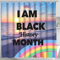 thumbnail image 1 of Vibrant Sunset Beach Shower Curtain - "I AM BLACK History MONTH" with Rainbow - Celebrate Diversity, 1 of 4