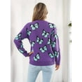thumbnail image 5 of Women'S Casual Butterfly Print Knitted Pullover Sweaters Long Sleeve Crew Neck Jumper Tops Purple XL, 5 of 9