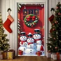 Hometravel Christmas Door Cover Swag, 78x35IN Hanging Banner Backdrop Decor, 3D Visual Wall Decoration for Holiday, Winter Seasonal Home Display