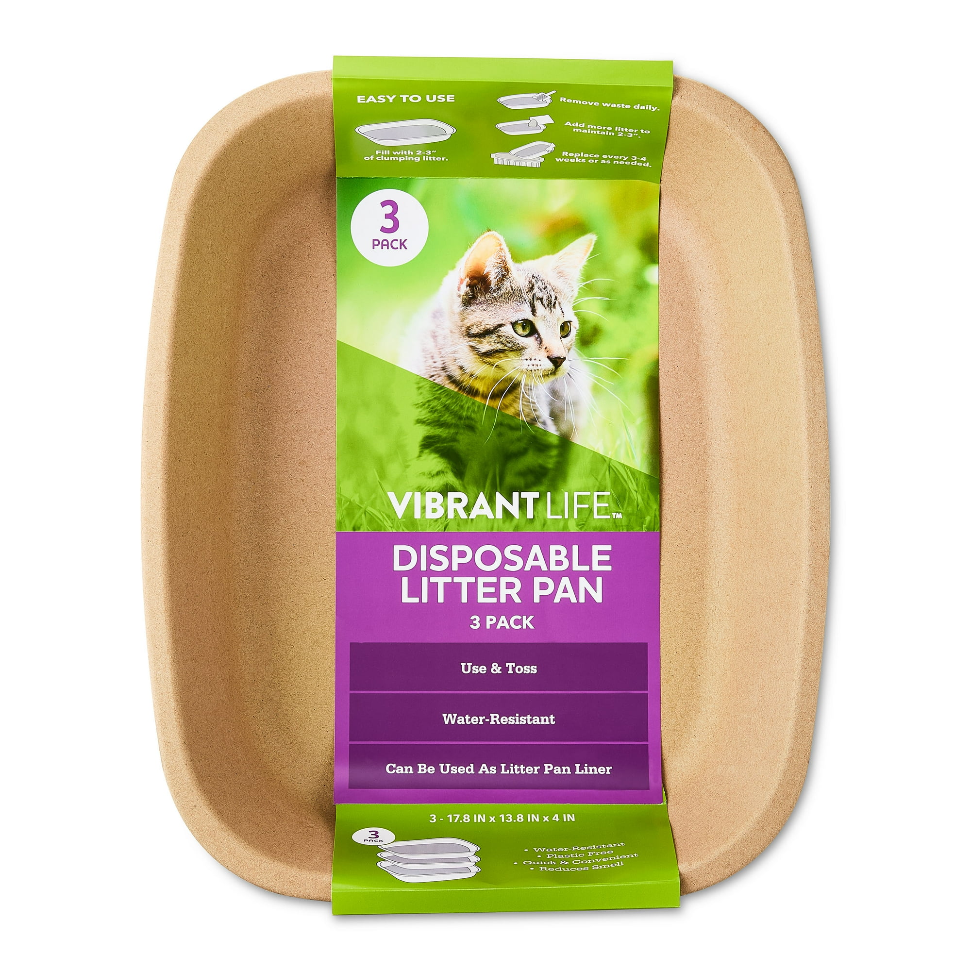 Vibrant Life Disposable Water-Resistant Cat Litter Box, 3 Count