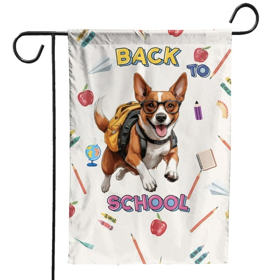Back to School Cute Basenji Garden Flag 12x18in Double Sided African Barkless Dog Lover Outdoor Decor - 13010