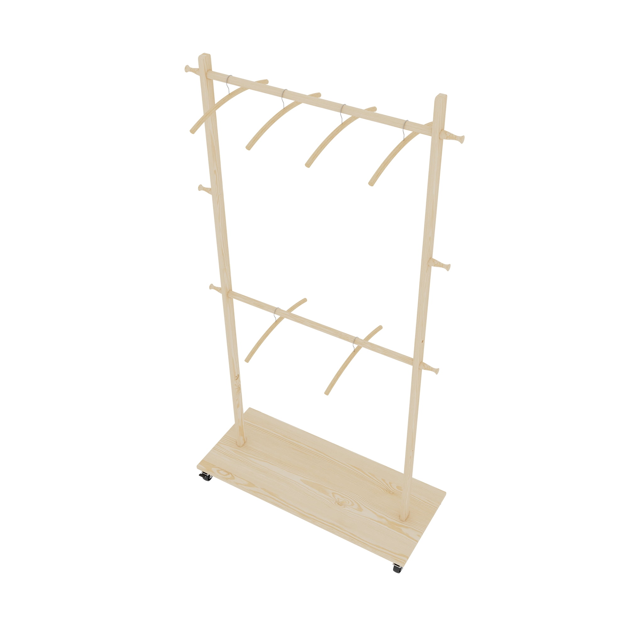 Aukfa Solid Wood Clothes Drying Racks with 6 Wooden Hangers & Adjustable Shelf for Bedroom, Living Room,Old Pine