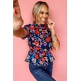 thumbnail image 4 of Women's Blue Floral Print Ruffle Peplum Top, 4 of 8