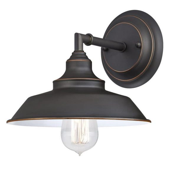 Westinghouse 6343500 Iron Hill One-Light Indoor Wall Fixture, Oil Rubbed Bronze Finish with Highlights and Metal Shade