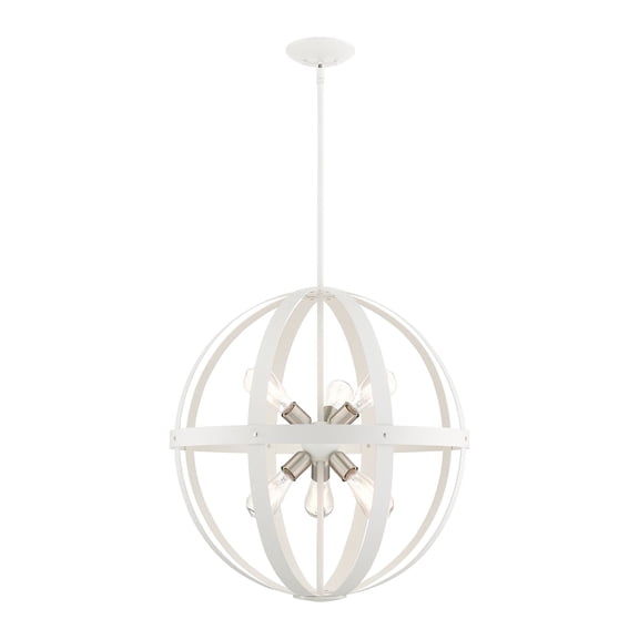 49646-13 Livex Lighting Stoneridge - 6 Light Pendant in Industrial Style - 24 Inches wide by 28 Inches high-Textured White Finish    -Traditional