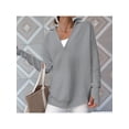 thumbnail image 4 of Women'S Long Sleeve Quarter Zip Pullover Sweater Casual Loose V Neck Collared Ribbed Knit Tops Light Gray M, 4 of 6