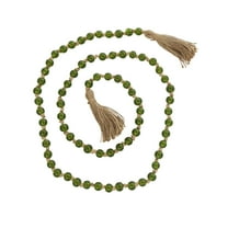 DecMode Handmade Round Long Green Glass Garland with Tassel with Knotted Brown Jute