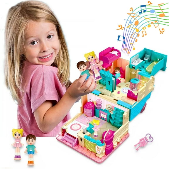 Toys for Girls Ages 3-8, Mini Doll House Pretend Play Toy with Light and Music Toys for Girls 3-8 Years Old Birthday Christmas Gifts