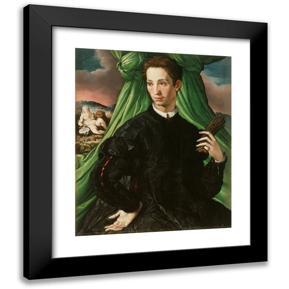 Francesco de' Rossi 12x14 Black Modern Framed Museum Art Print Titled - Portrait of a Florentine Nobleman (1546-48)