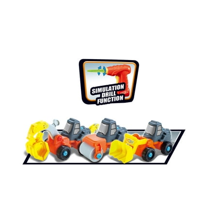 PlayWorld Toolbench Time! 3-in-1 Take-A Part Construction Toy Truck With Power Tool Bulldozer + Excavator + Roller