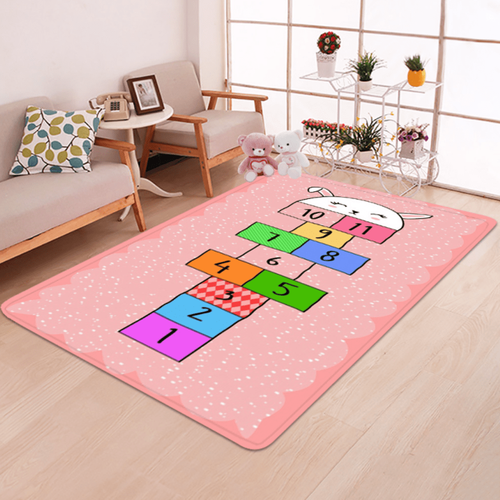 Pink Girls Rug Kids Nursery Carpet Cute Rabbit Childrens Soft Small Large XL Mat 