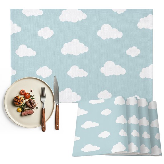Clouds Placemats Set of 2, Cartoon Minimalist Washable Wipeable Table Mats for Dining Tables, Indoor Outdoor Kitchen Place Mats for Holiday Party Table Decor