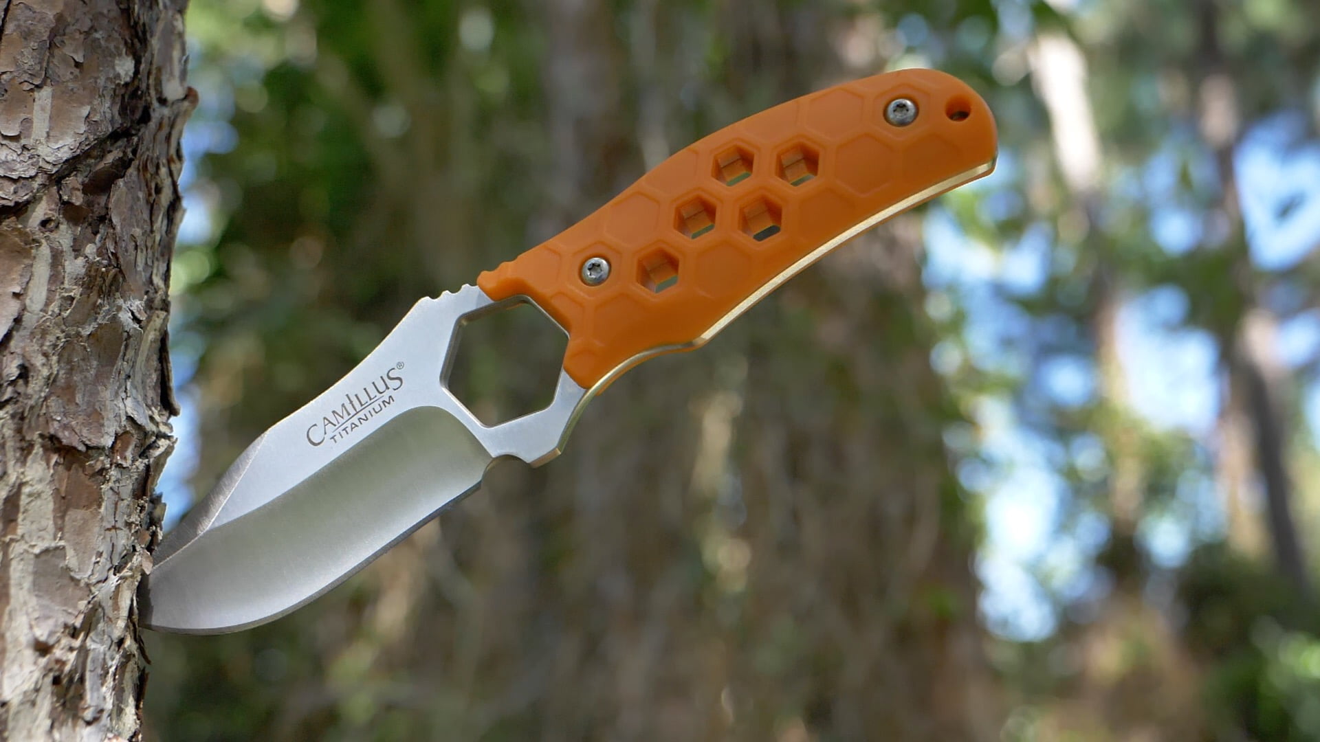 Camillus Comb 7.25" Fixed Drop-Point 3.5" Blade Knife with Sharpeners and Hard Sheath, Orange
