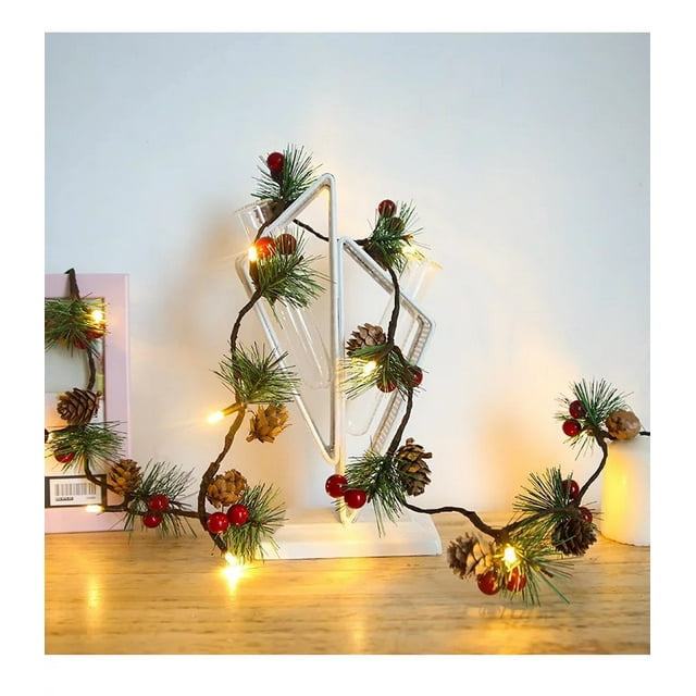 Guirnalda de luces navideñas con conos de pino, 30 ledes, cascabel de 9,8 pies con bayas de cobre para interior y exterior, luz de hadas de Navidad, guirnalda de jardín, decoración de fiesta, cono de pino de Navidad (nuevo) brillar Electrónica