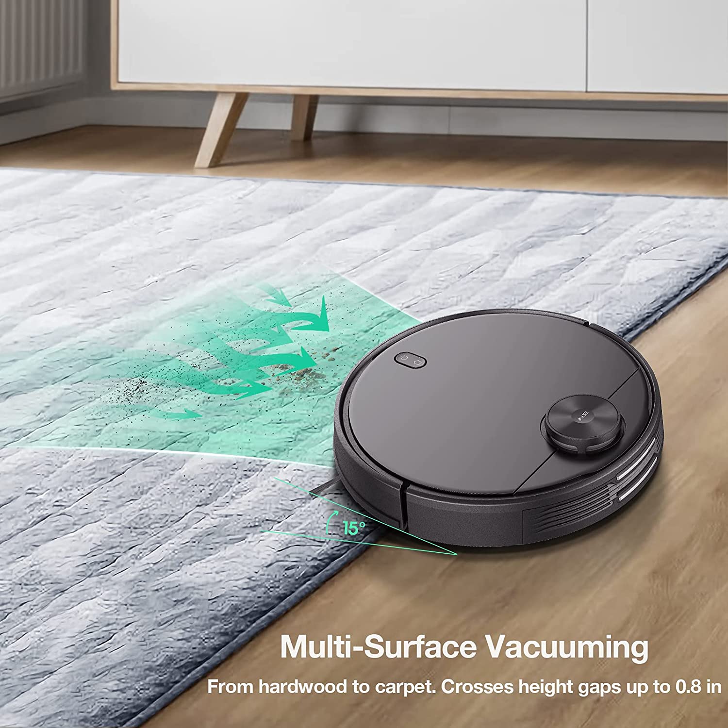 Wyze Robot Vacuum with LiDAR Room Mapping, 2,100Pa Strong Suction, Straight-line Movements, Virtual Walls, Ideal for Pet Hair, Hard Floors and Carpets, Wi-Fi Connected Robotic Vacuum & Self-Charging - image 5 of 8