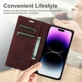 thumbnail image 3 of for iPhone 16 Pro Wallet Case Cover, Luxury Wallet Case with Card Holder Magnetic Clasp Kickstand PU Leather Folio Protective Phone Case for iPhone 16 Pro, Winered, 3 of 11