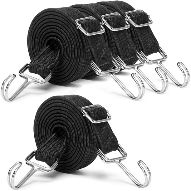 Adjustable Bungee Cords With Hooks Set, 4 Pack 2M Extra Long Flat