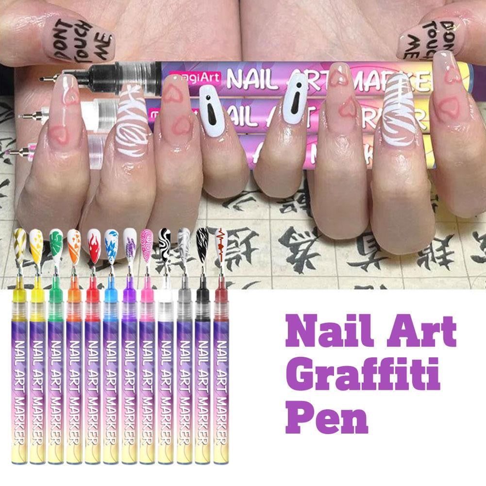 12 Colors 3D Nail Polish Pens for Painting, 2025 Upgrade Nail Art Pens Set, DIY Quick Dry Graffiti Dotting Point Liner Pens, Nail Art Markers for Gel Nails, Nails Art Drawing Tool（1pcs）