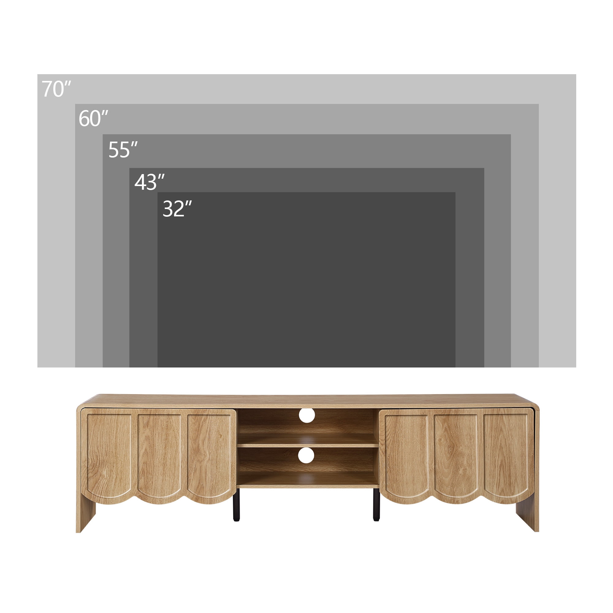 YOCWO TV Stands for 65 inch tv, TV Stand with Sliding Wave Doors, Wood Entertainment Center for TVs, Media Console Cabinet with Open Storage for Living Room, Natural