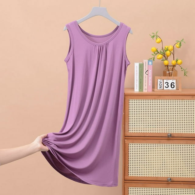 Huaizzzy Chemise de Nuit d'Été pour Femme Confortable à Col Rond Sans Manches Robe de Maison Tenue de Détente Décontractée Basique Vêtement de Nuit pour Femmes Grande Taille Chemise de Nuit Femme Dames Chemise à Manches Longues Manches Courtes