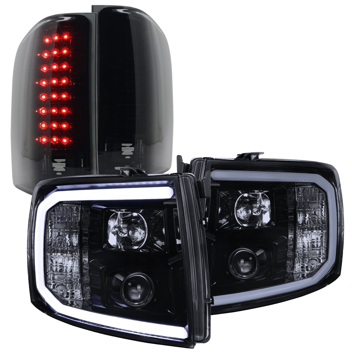 Pair of Black Housing Clear Lens LED Brake Tail Lights Lamps Compatible with Chevy Silverado 07-14 