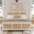 thumbnail image 3 of Queen-sized blanca rattan marco de cama con cabecero - boho cane cama de plataforma, strong metal slats, noise-free, no necesita colchón base, 3 of 6