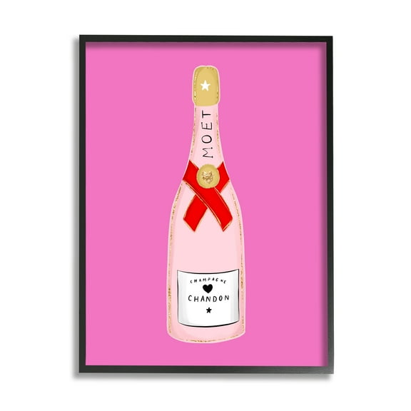 Stupell Industries Fun Pink Champagne Food & Beverage Painting Black Framed Art Print Wall Art, 11 x 14