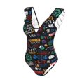 thumbnail image 4 of Yiaed Basketball Print Women's Ruffled One Piece Swimsuit V Neck Swimwear Slimming Monokini for Woman-Small, 4 of 8