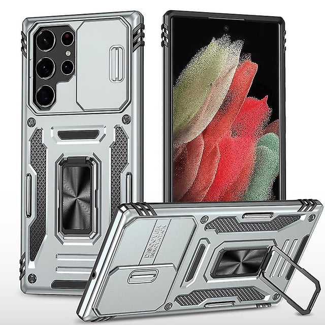 Armor Magnetic Ring Stand Compatible Samsung Galaxy S23 Ultra/s23p/s23 With Slide Camera Lens Protection Cover