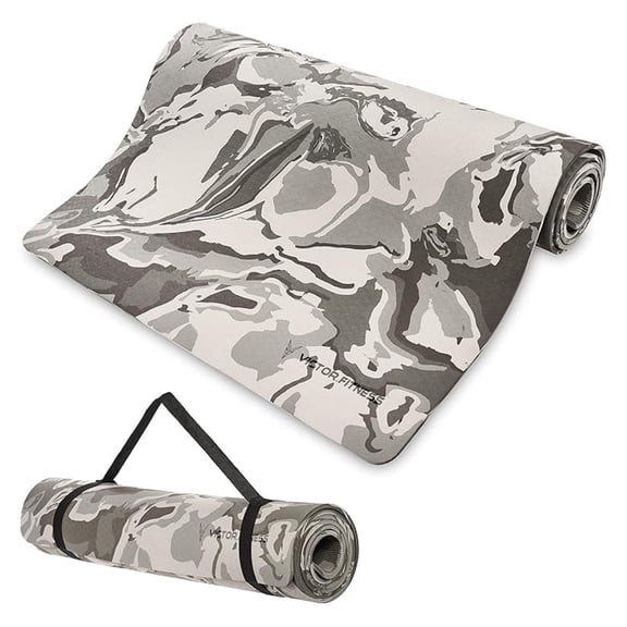 TPE Yoga Mat - Non Slip 72x26 Eco Friendly Pilates Mat - Hot Yoga, Bikram, Indoor Outdoor Workout - Camouflage Gray