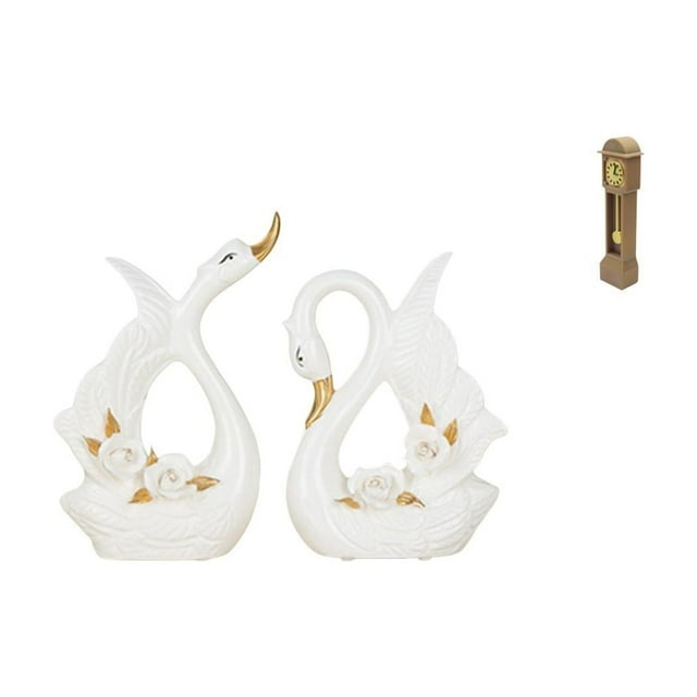 Estatuas de cisnes,Estatua de cisne de cerámica Escultura de mesa de cisne Elegante,Figura de cisne de porcelana Figura de cisne Decoración de escritorio,Reloj de suelo para casa de