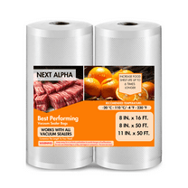 Next Alpha Vacuum Seal Bag Rolls, 2 Pack, 8"x50',11"x50' Vacuum Sealer Rolls for Food Storage, Embosed, Clear