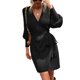 thumbnail image 1 of VISgogo Abrigo de punto para mujer, manga larga, cuello en V, color sólido, otoño, primavera, calle, casual, abrigo + cintura VISgogo moda, 1 of 6