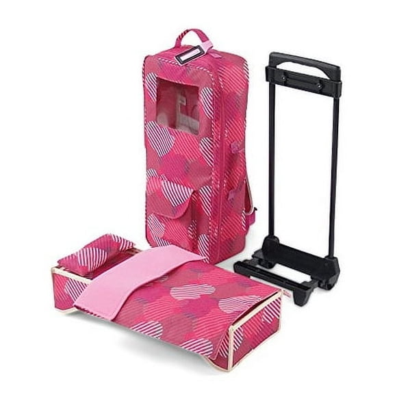 Emily Rose 18 Inch Doll Accessories | Travel Doll Closet Case / Carrier with Heavy Duty Trolley and Removable Doll Bed with Bedding | Fits 18" American Girl Dolls
