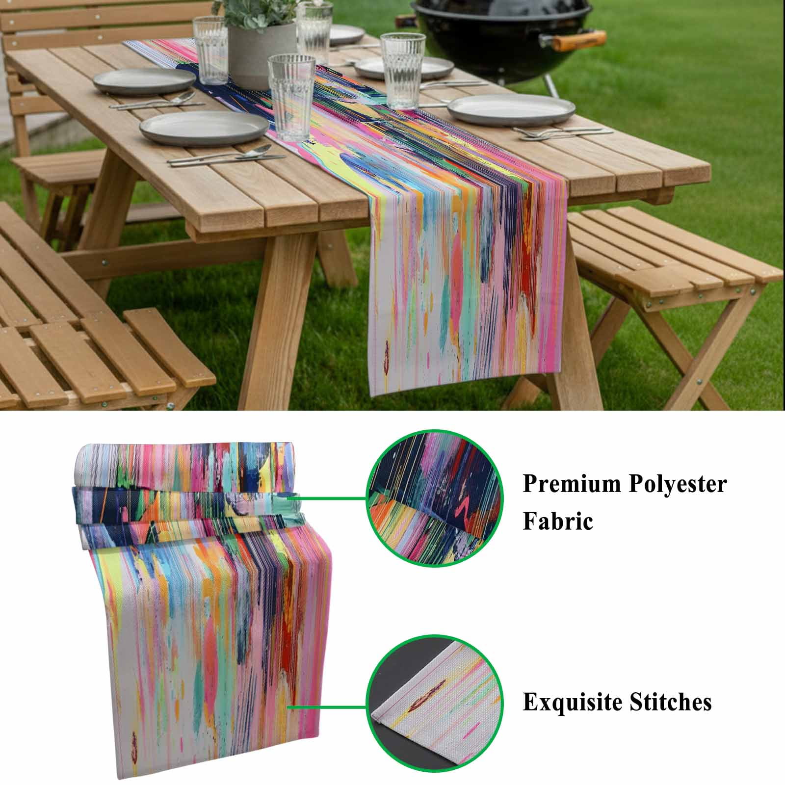 Abstract Art Table Runner 13x108 inch Modernism Colorful Color Block Collage Cotton Linen Dining Table Runner Ideal for Dresser Kitchen Coffee Tables - Machine Washable