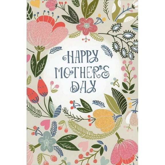 Pictura Swirling Wildflower Border Around Blue Foil Lettering Mother's Day Card