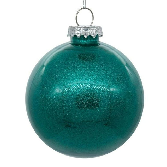 Boule de Sapin de Noël Pailletée Transparente 4.75 Po, Turquoise - 4 par Sac