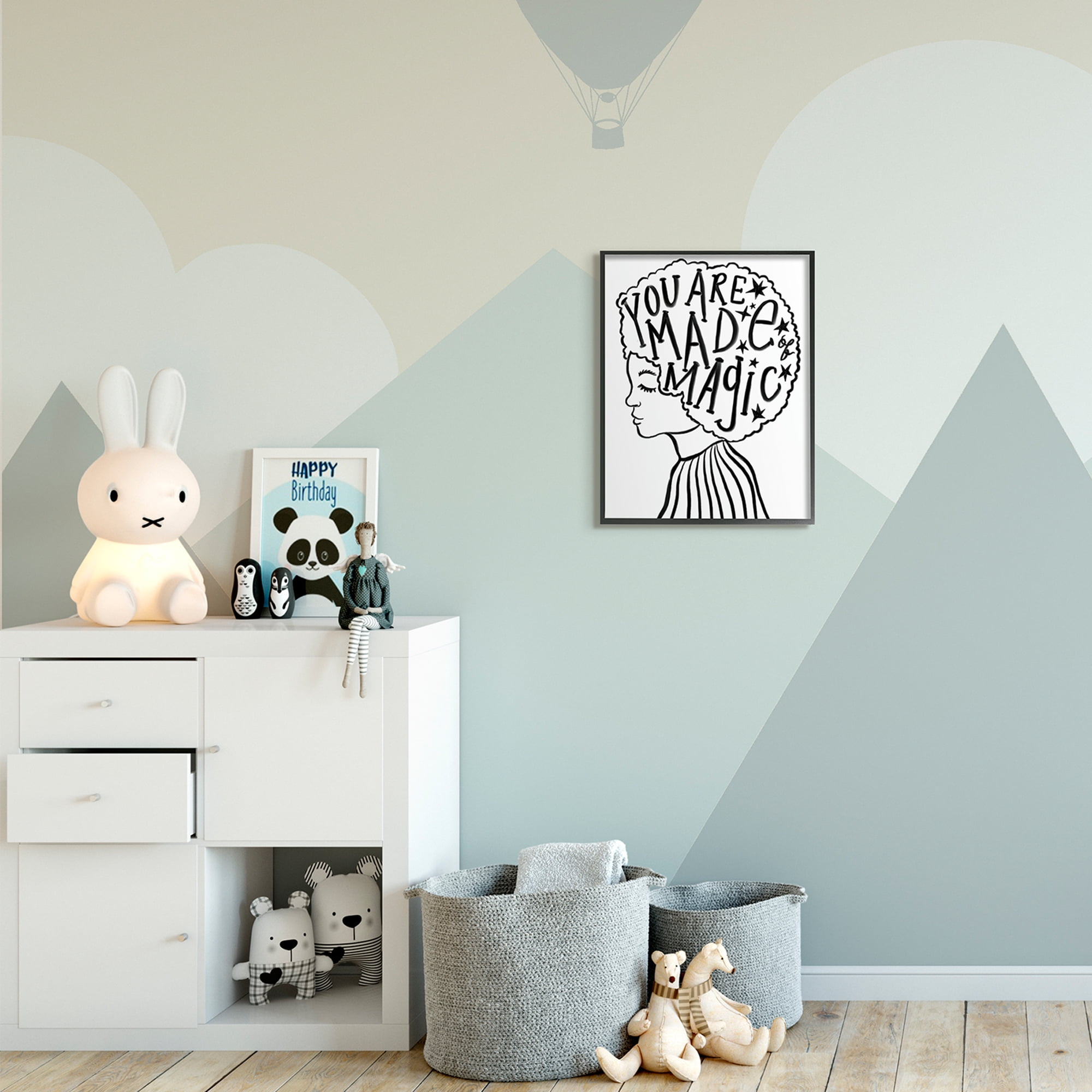 Stupell Industries Made of Magic Phrase Children's Hair Portrait Inspirational Painting Black Framed Art Print Wall Art, 16 x 20