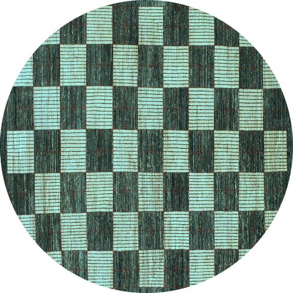 Ahgly Company Indoor Round Checkered Light Blue Modern Area Rugs, 5' Round