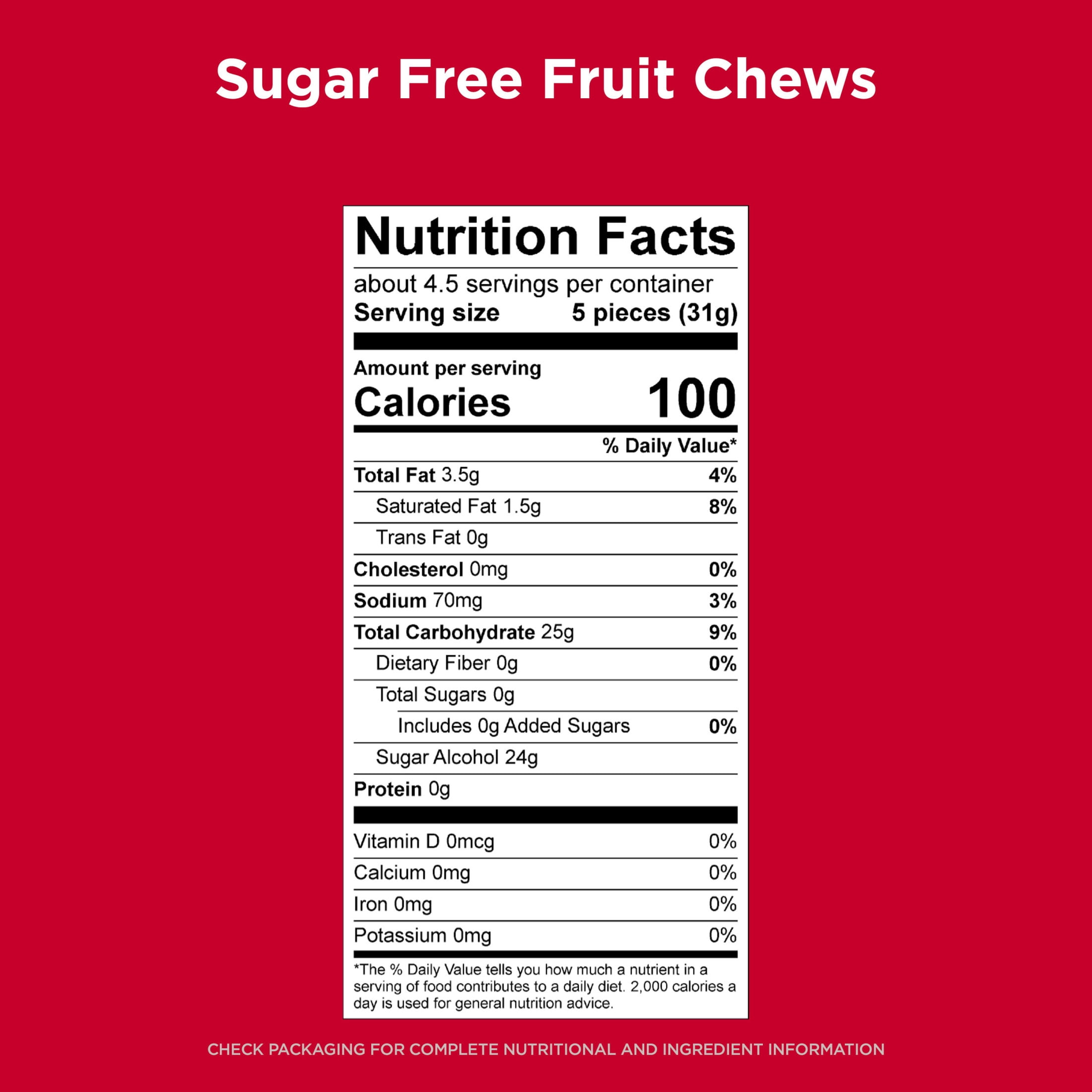 RUSSELL STOVER Sugar Free Fruit Chews Candy, 4.5 oz. bag