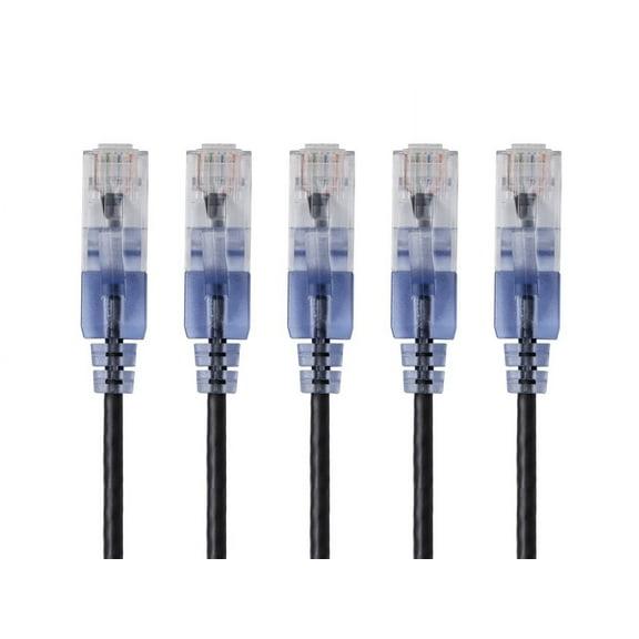 Monoprice SlimRun - Patch cable - RJ-45 (M) to RJ-45 (M) - 14 ft - UTP - CAT 6a - booted, snagless - black (pack of 5)