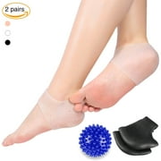 Plantar Fasciitis Gel Heel Protectors Heel Pads Kit,Cushions (White+Black) +1 Foot Massage Ball