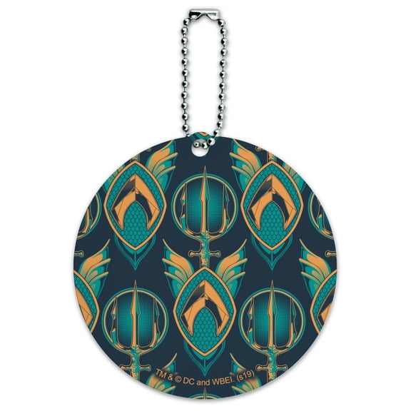 Aquaman Movie Logo Trident Pattern Round Luggage ID Tag Card Suitcase Carry-On