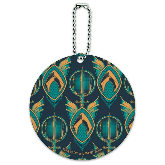 Aquaman Movie Logo Trident Pattern Round Luggage ID Tag Card Suitcase Carry-On
