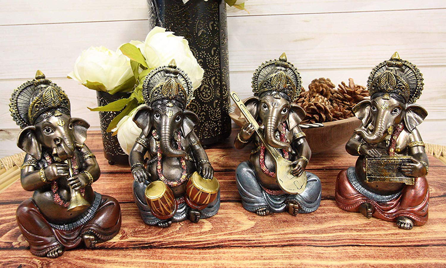 Favorite Decor Store See Hear Speak No Evil Ganesha Figurines Painted Bronze Figures Hindu God 