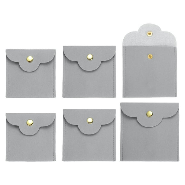 Uxcell 6 Pcs Mini Bolsa de Joyería, Pequeñas Bolsas de Joyería de Microfibra Suave, Bolsa de Almacenamiento de Regalo para Joyería de Viaje para Mujeres Anillos Collar Pulsera, Gris