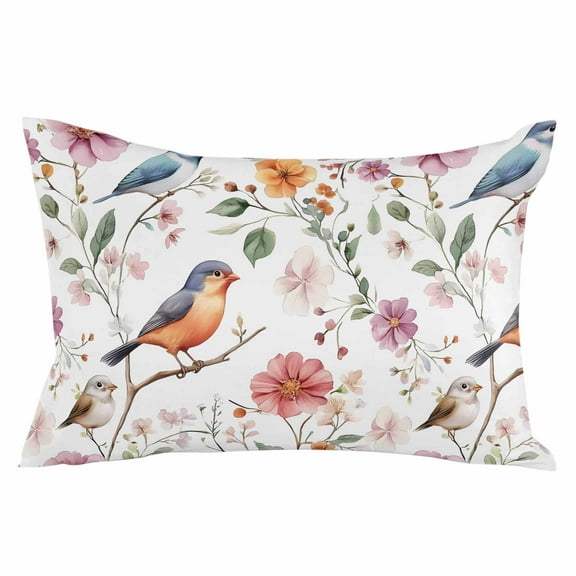 Orange Blue Birds Throw Pillow Cover 12 x 20 Inch Decorative Pillow Cover Country Tree Branch Flowers Lumbar Pillowcase Seasonal Rectangle Cushion Case for Couch Sofa Bed Living Room